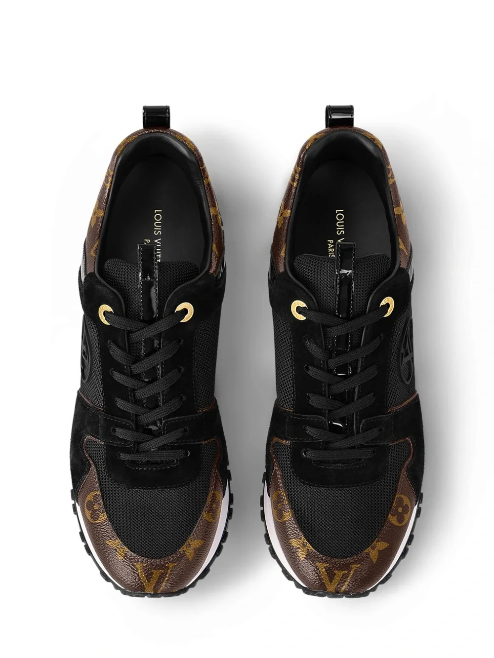 LOUIS VUITTON Run Away Black Suede Brown Monogram Runway Trainer Sneakers Shoes - Picture 3 of 16